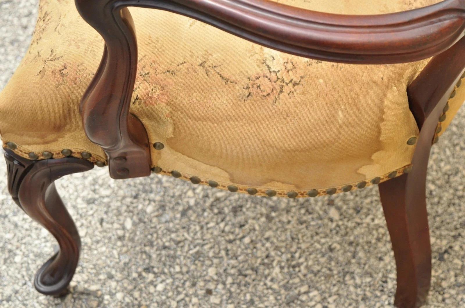 Vintage Französisch viktorianischen Stil geschnitzt Mahagoni Frame Lounge Salon Sessel im Angebot 2
