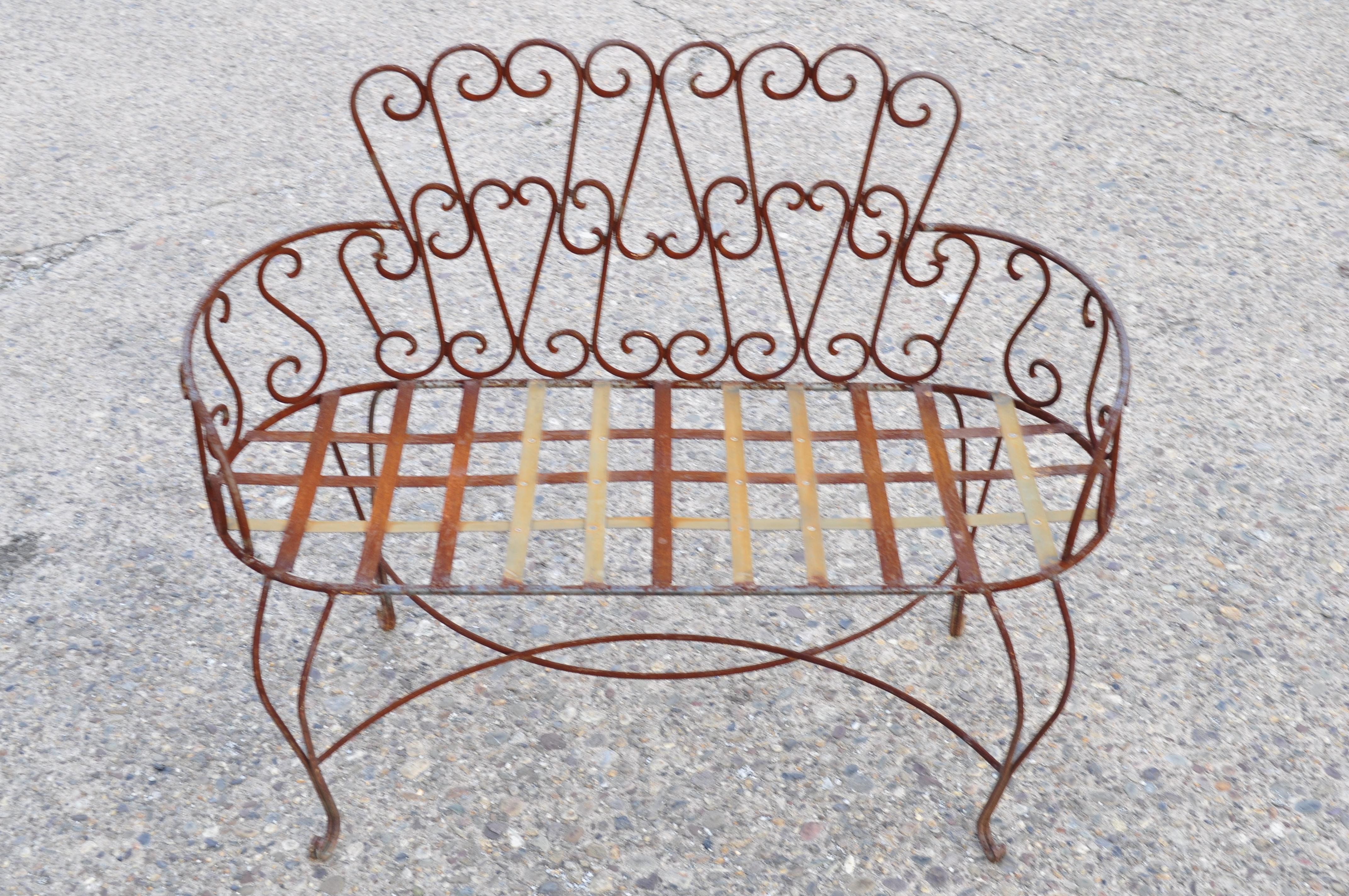 Vintage French Victorian Style Wrought Iron Heart Back Garden Settee Bench 4