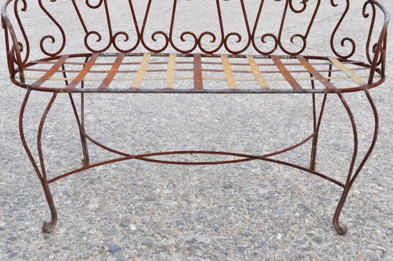 Vintage French Victorian Style Wrought Iron Heart Back Garden Settee