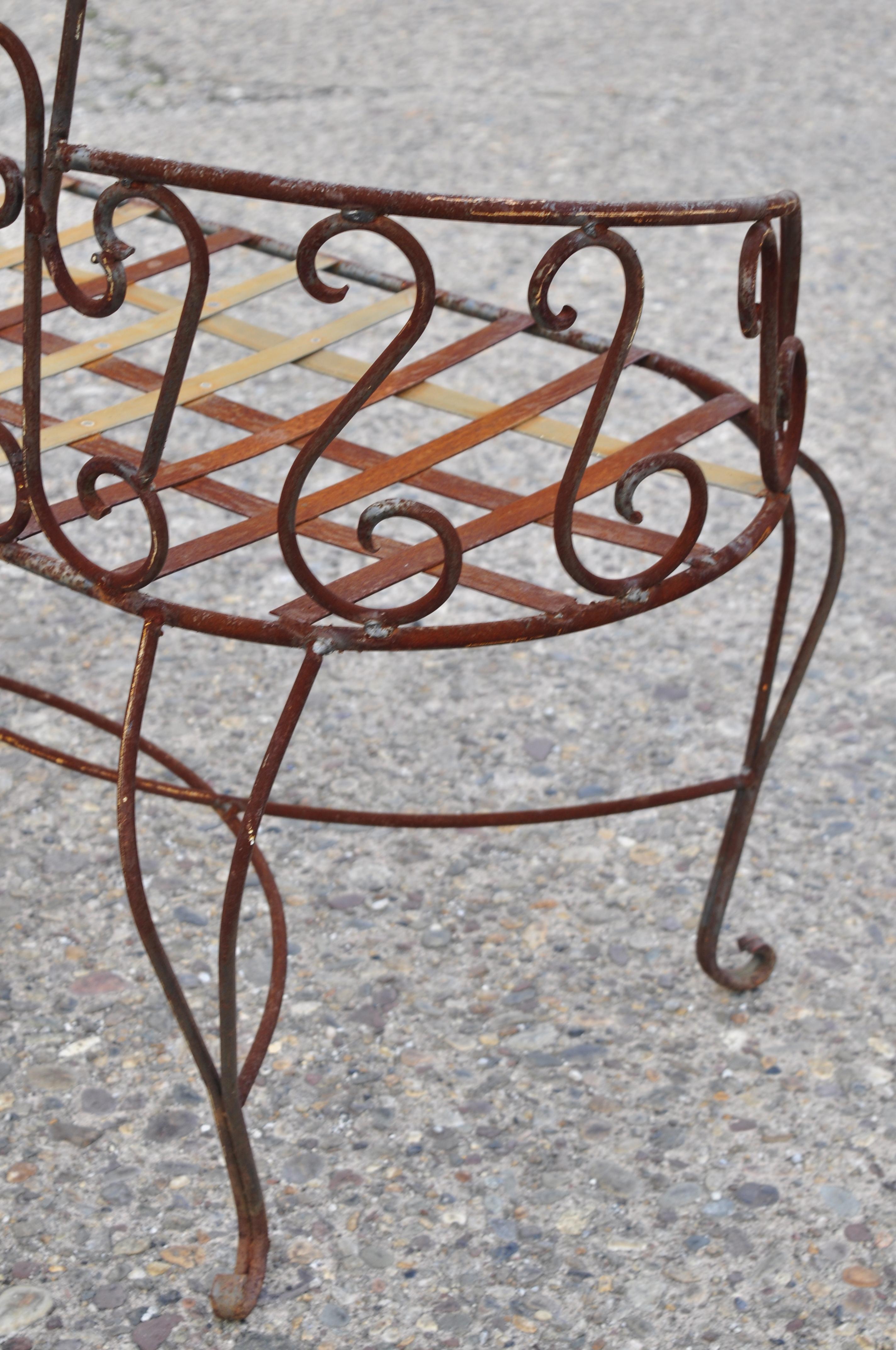 Vintage French Victorian Style Wrought Iron Heart Back Garden Settee Bench 1
