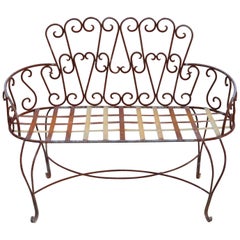 Retro French Victorian Style Wrought Iron Heart Back Garden Settee Bench