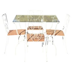 Juego de Comedor Vintage Francés Victoriano de Hierro Forjado para Patio con Flores - Juego de 5 piezas