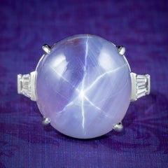Vintage French Violet Ceylon Star Sapphire Diamond Ring 45.2 Carat with Cert
