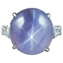 Vintage French Violet Ceylon Star Sapphire Diamond Ring 45.2 Carat with Cert