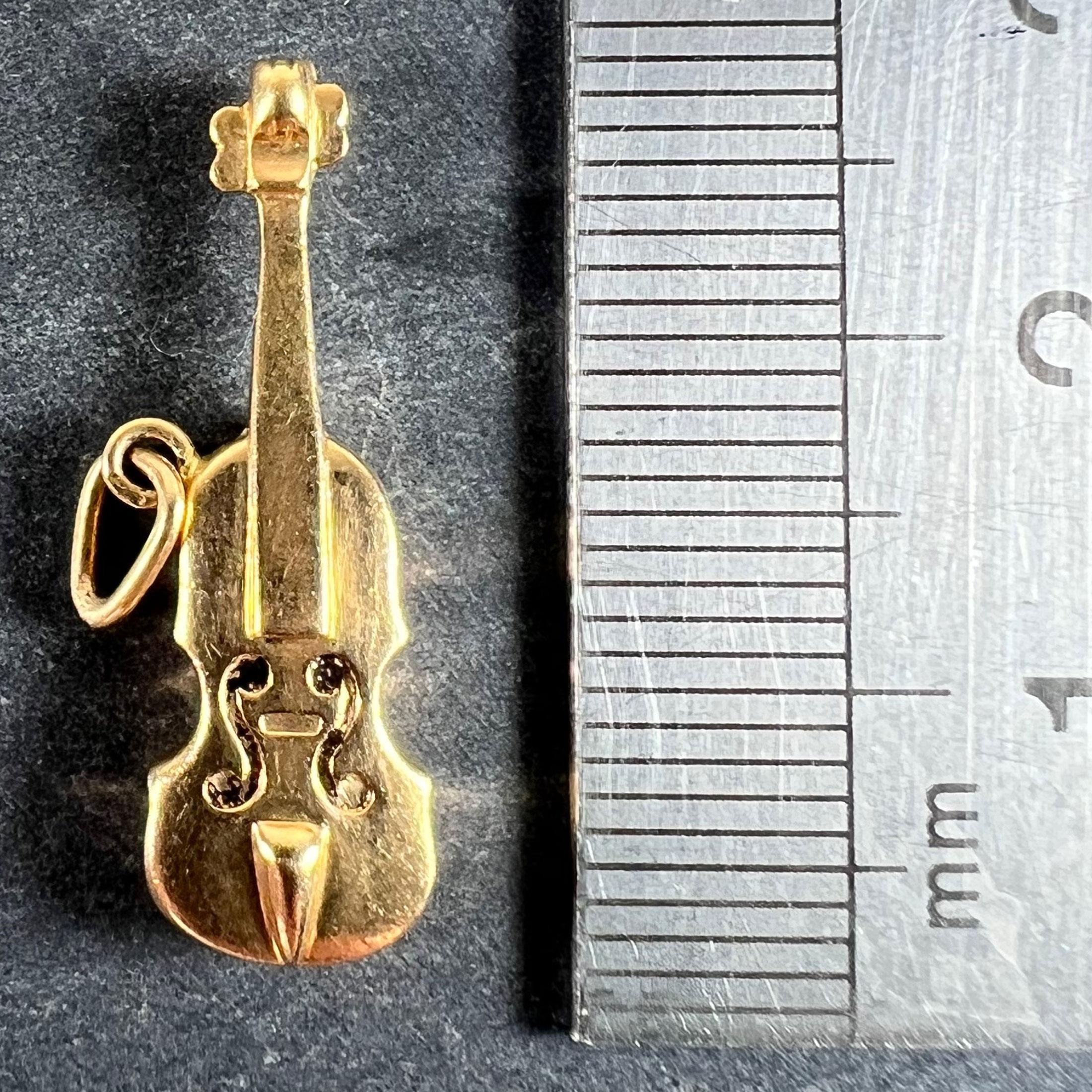 Vintage French Violin 18K Yellow Gold Enamel Charm Pendant For Sale 6