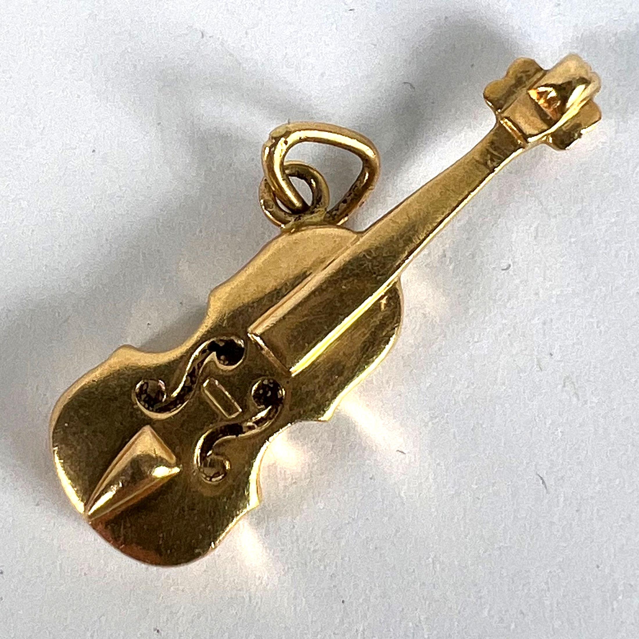Vintage French Violin 18K Yellow Gold Enamel Charm Pendant For Sale 8