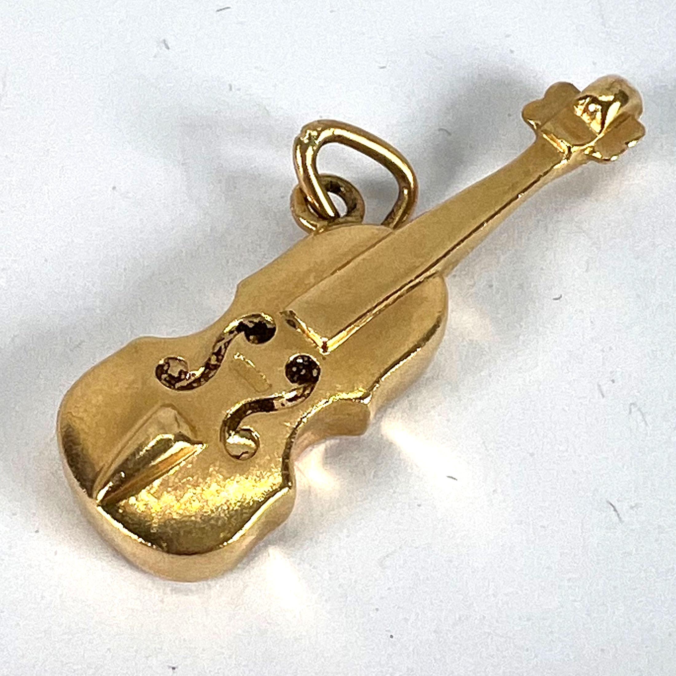 Vintage French Violin 18K Yellow Gold Enamel Charm Pendant For Sale 9