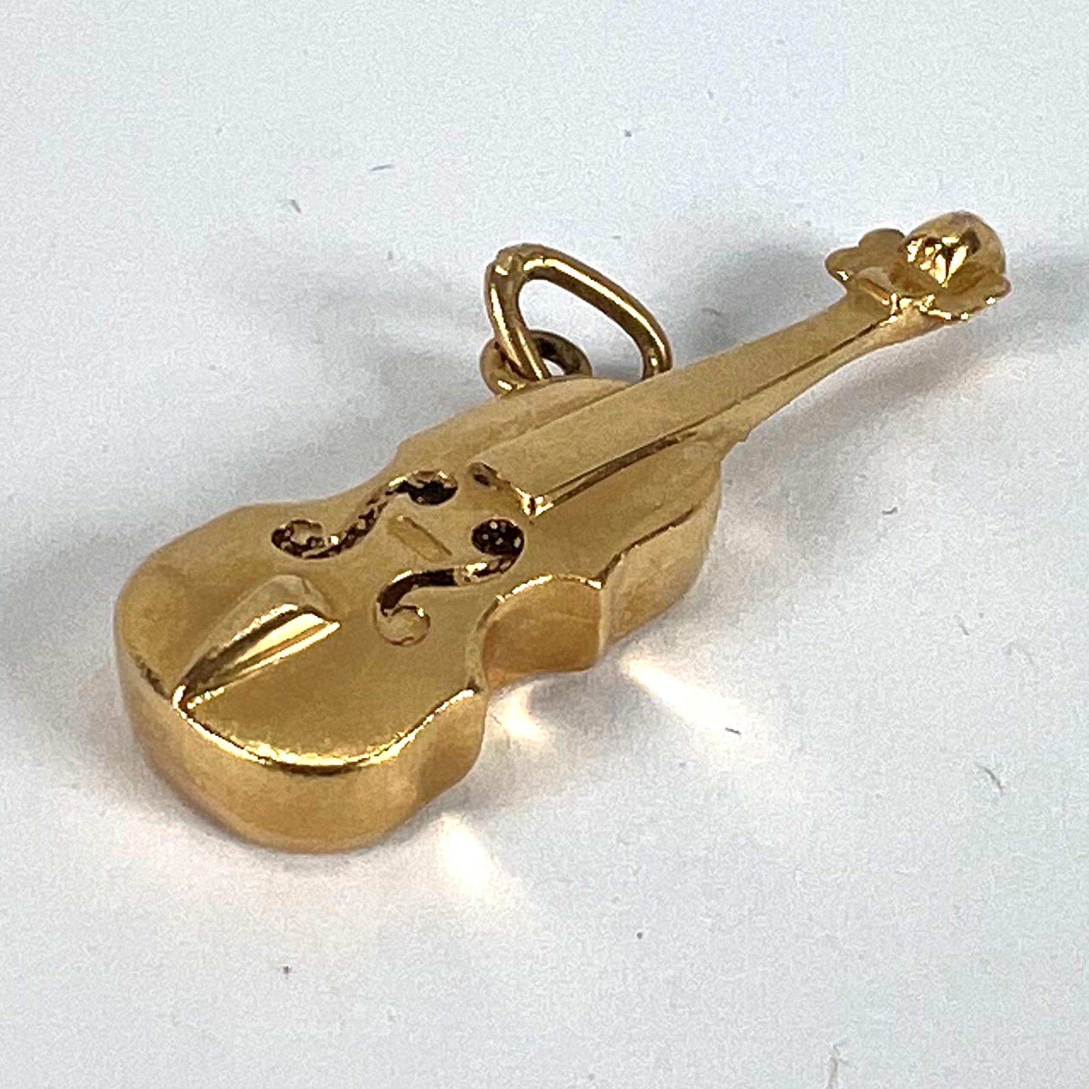 Vintage French Violin 18K Yellow Gold Enamel Charm Pendant For Sale 10