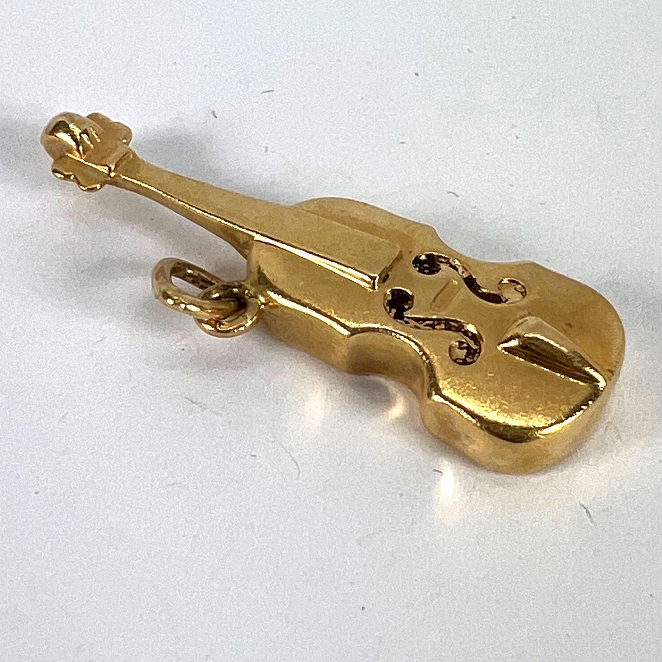 Vintage French Violin 18K Yellow Gold Enamel Charm Pendant For Sale 11