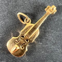 Vintage French Violin 18K Yellow Gold Enamel Charm Pendant