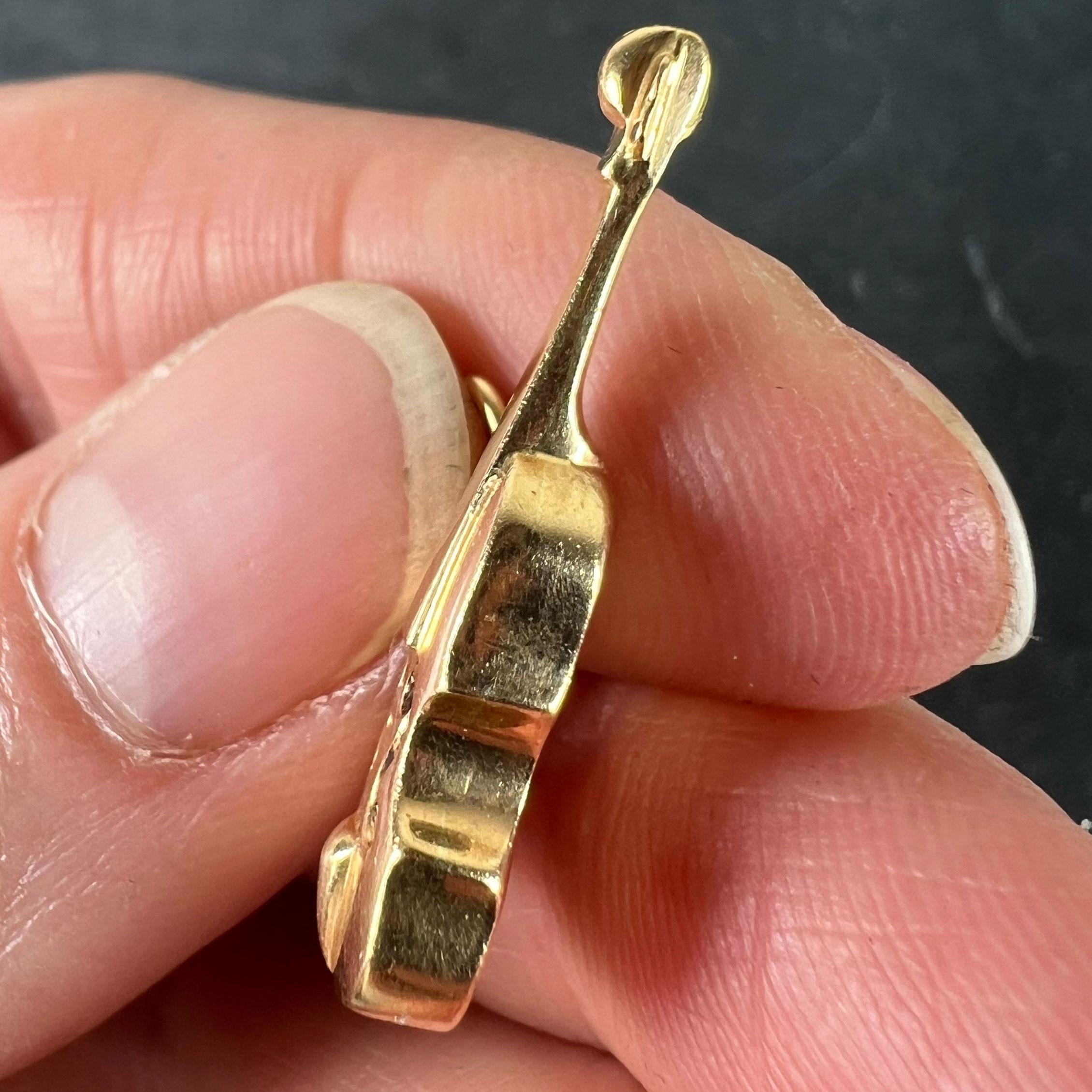Vintage French Violin 18K Yellow Gold Enamel Charm Pendant For Sale 3