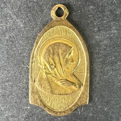 Vintage French Virgin Mary 18K Yellow Gold Religious Medal Charm Pendant