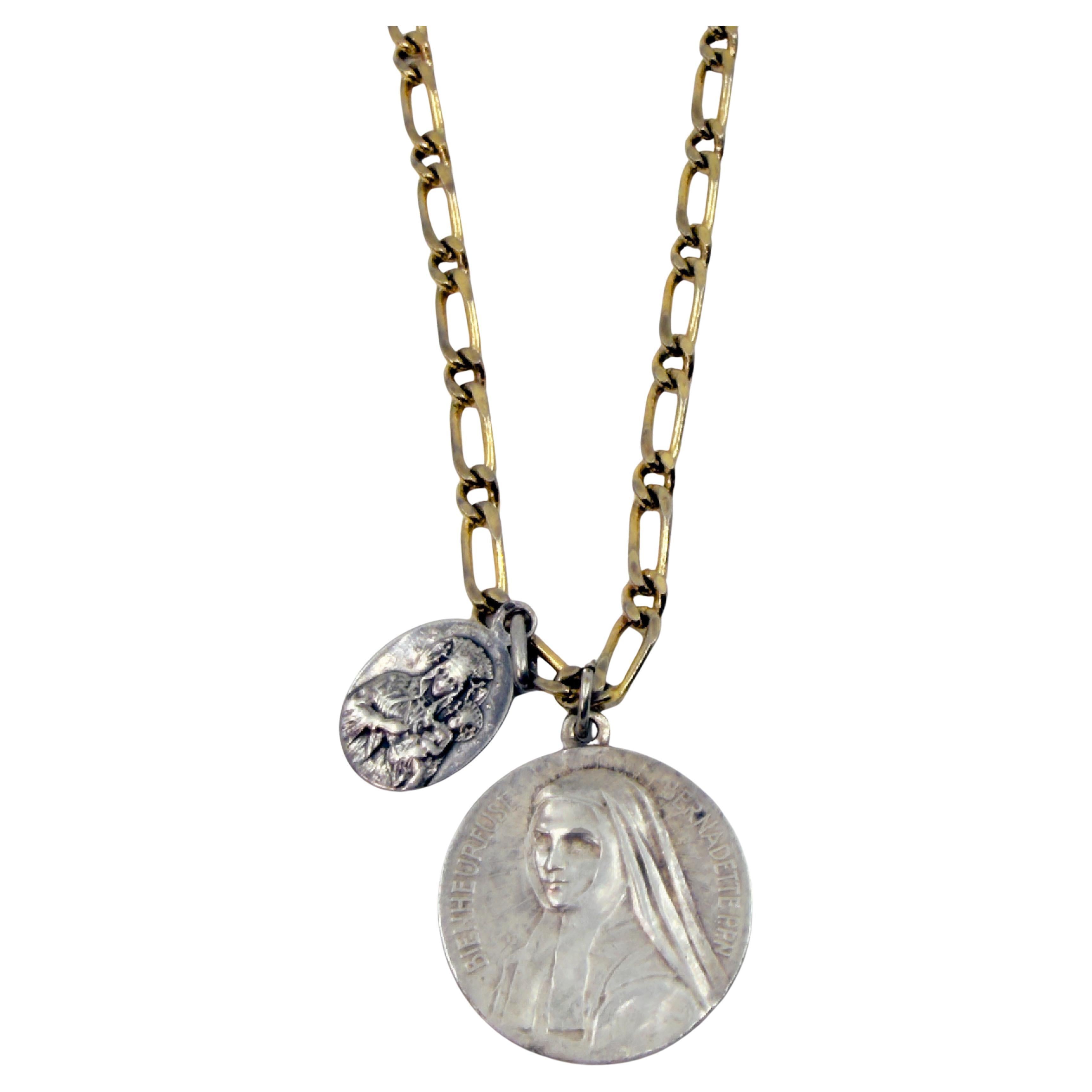 Vintage French Virgin Mary Devotional Medals Necklace