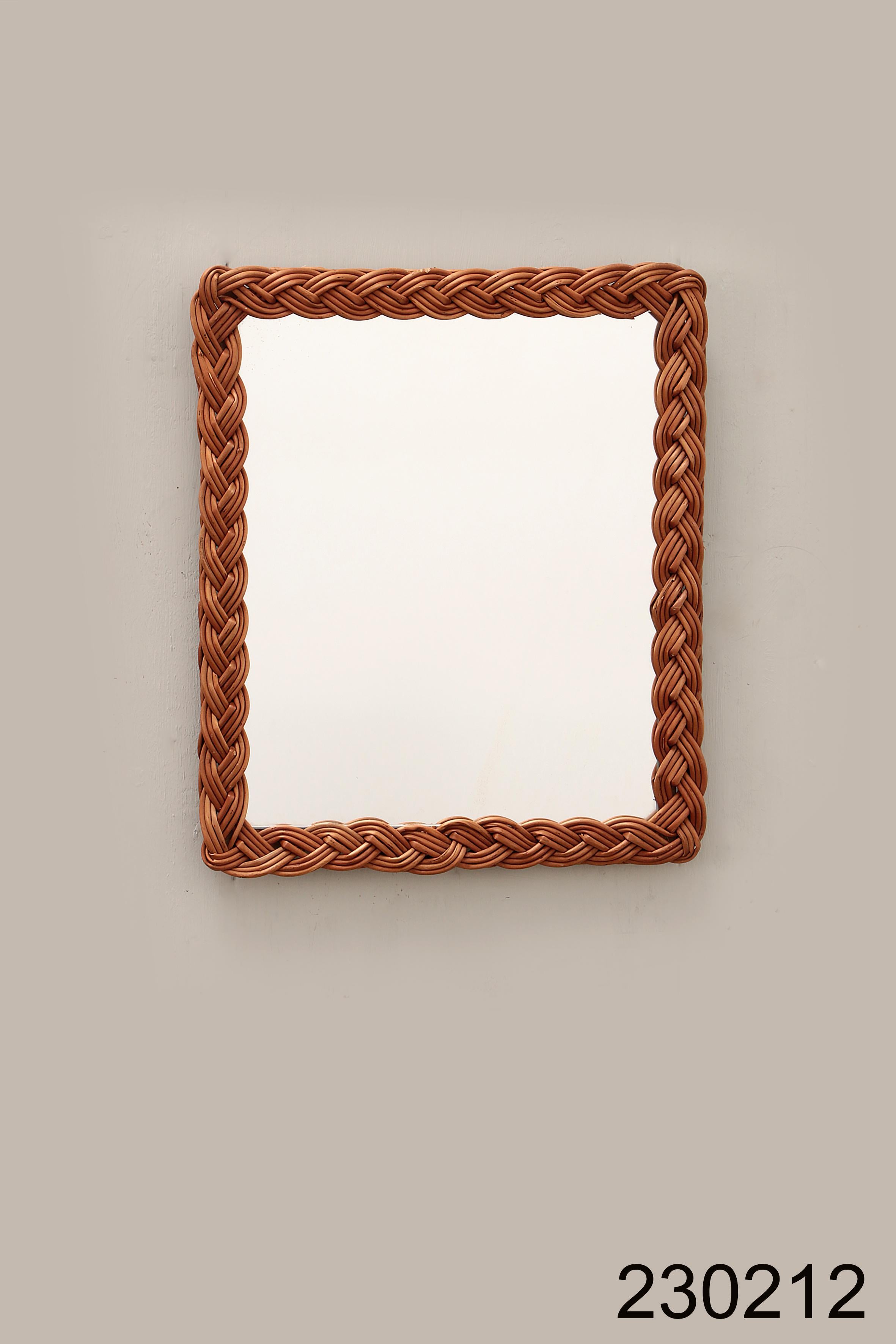 Vintage French Wall Mirror in Rattan, 1960s 7
