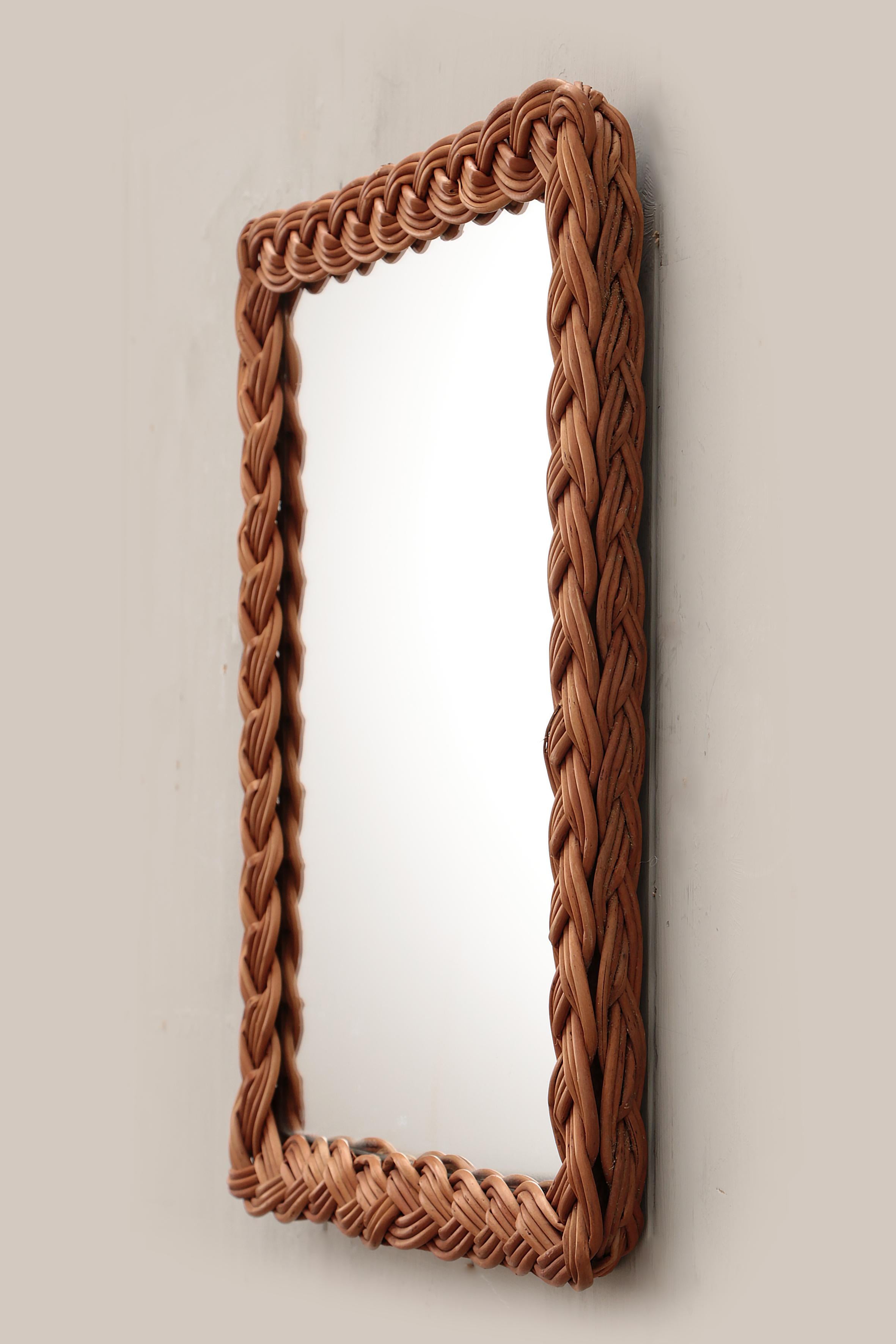Mid-20th Century Vintage French Wall Mirror in Rattan, 1960s