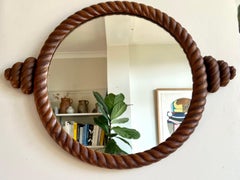 Vintage French Wall Mirror, Twisted Oak Rope Effect Frame. Early 20th C