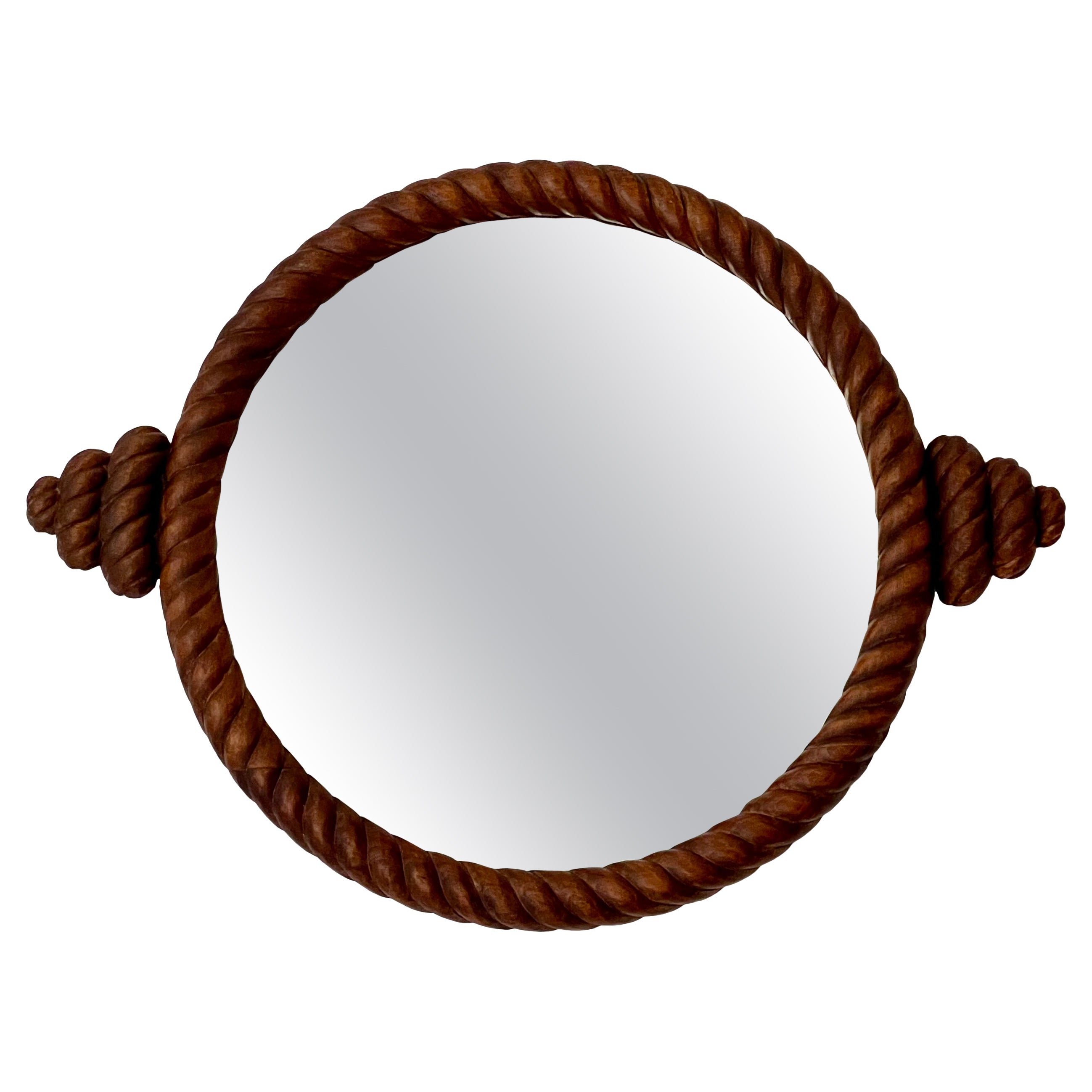 Specchio da parete francese vintage, cornice in legno effetto corda. Inizio e metà del XX secolo