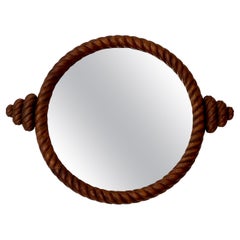 Vintage French wall mirror, rope effect wood frame. Early to mid 20th Century