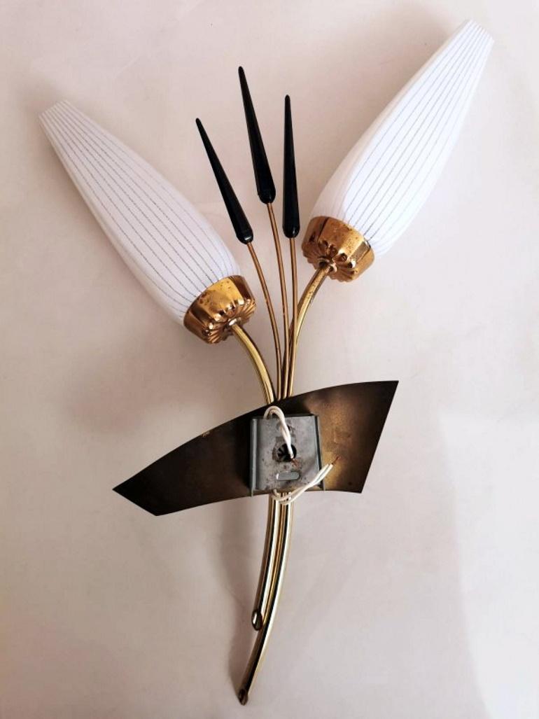 Vintage French Wall Sconce in Polished Brass with Black and White Glass 9