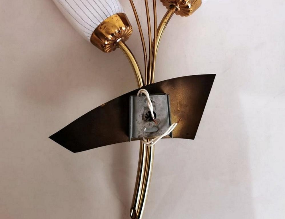Vintage French Wall Sconce in Polished Brass with Black and White Glass 10