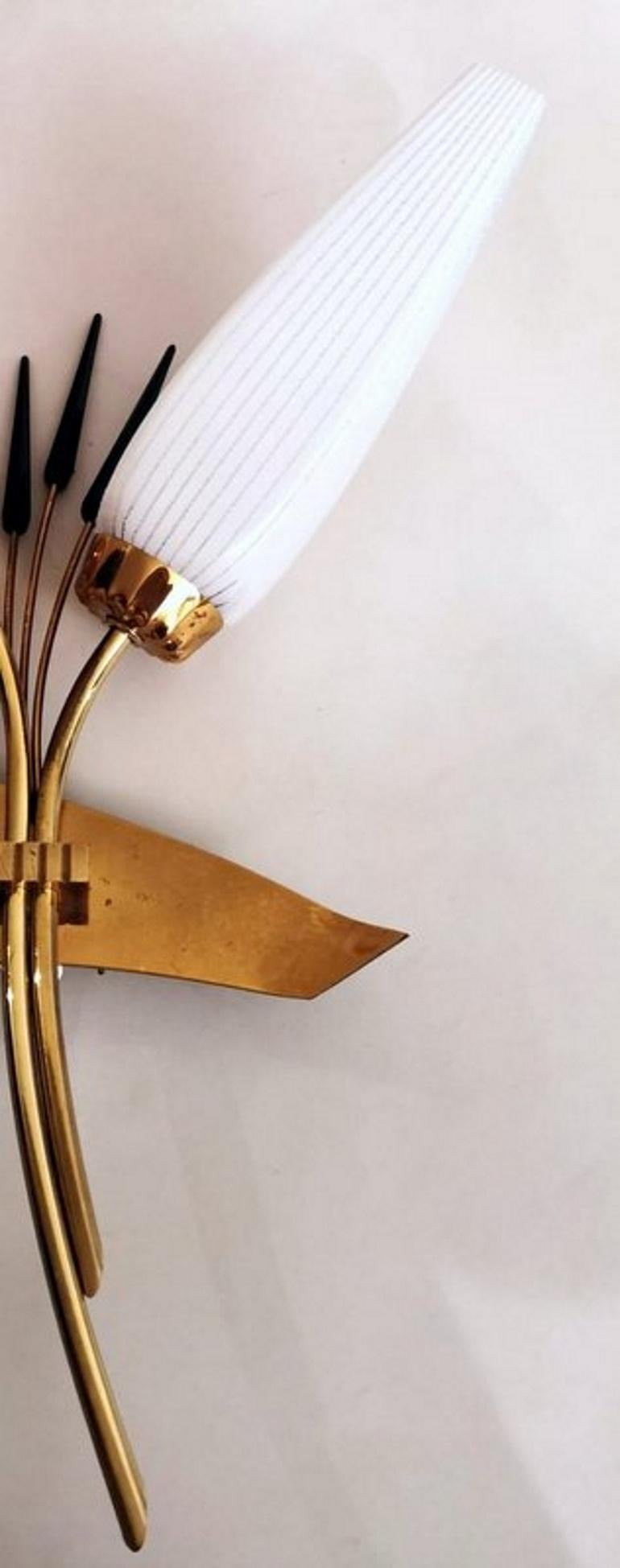 Blackened Vintage French Wall Sconce in Polished Brass with Black and White Glass