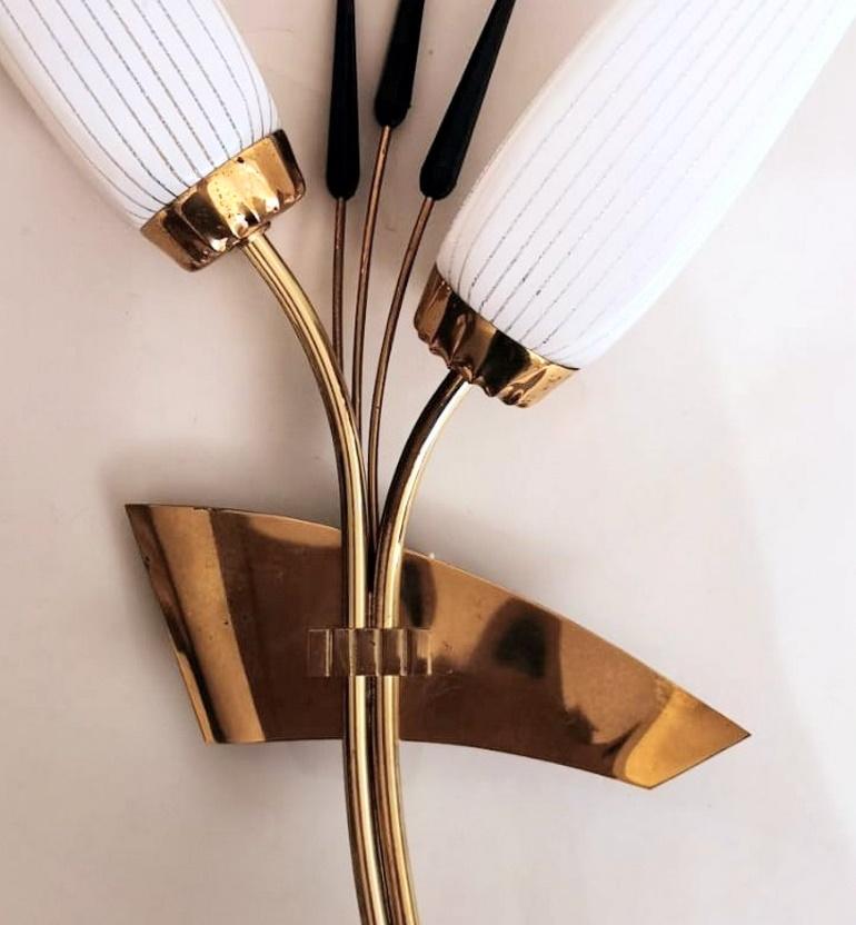 Vintage French Wall Sconce in Polished Brass with Black and White Glass 3