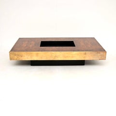 Vintage French Walnut and Brass Coffee Table