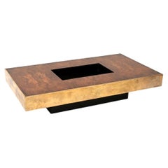 Vintage French Walnut and Brass Coffee Table