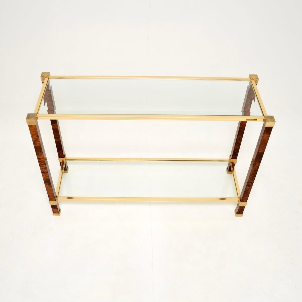 Vintage French Walnut and Brass Console Table by Pierre Vandel Paris In Good Condition For Sale In London, GB