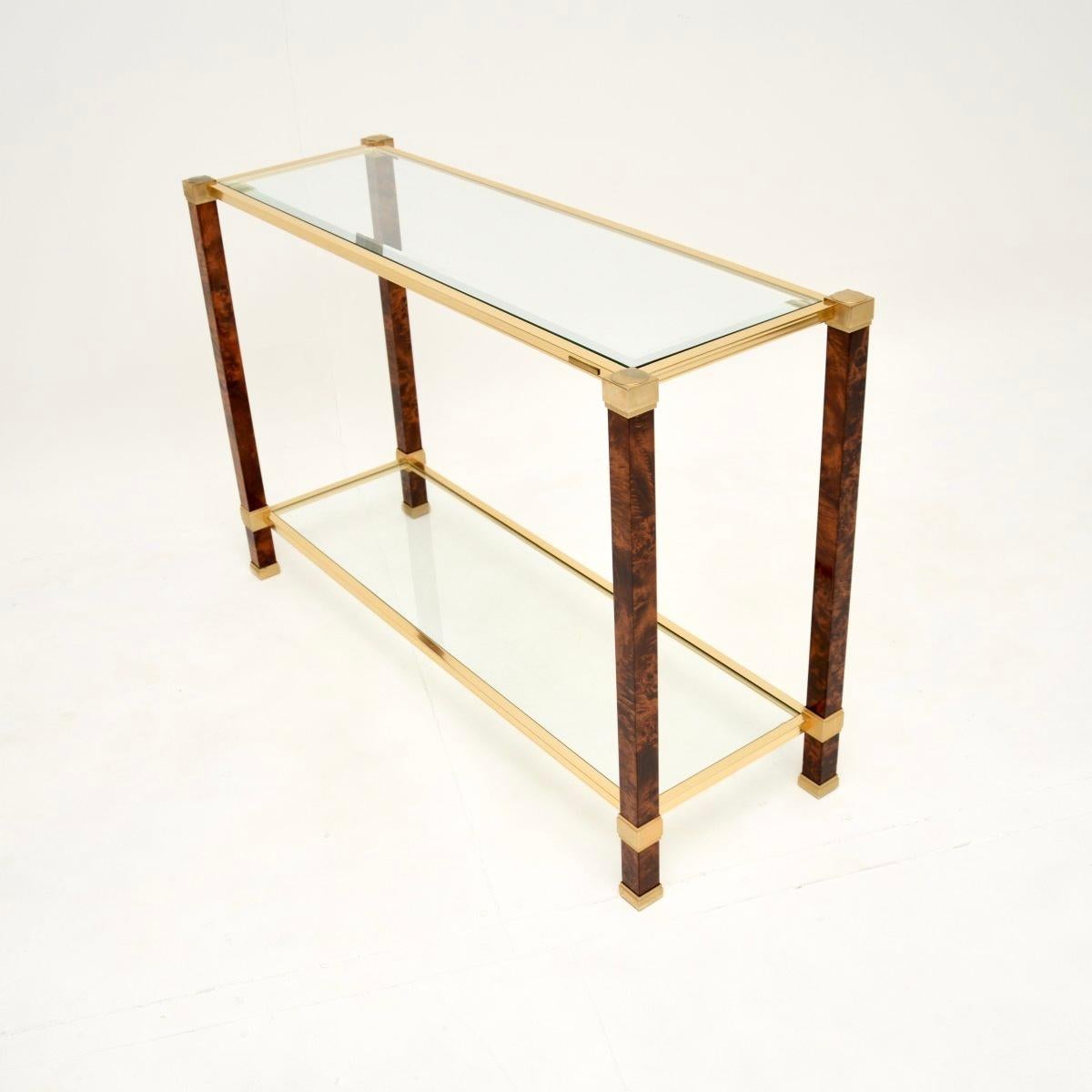 Late 20th Century Vintage French Walnut and Brass Console Table by Pierre Vandel Paris For Sale