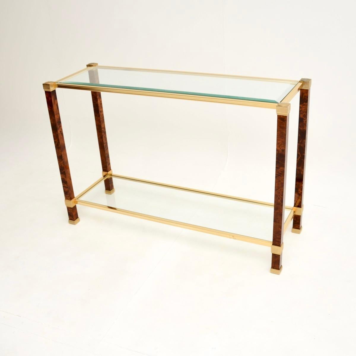 Vintage French Walnut and Brass Console Table by Pierre Vandel Paris For Sale 1