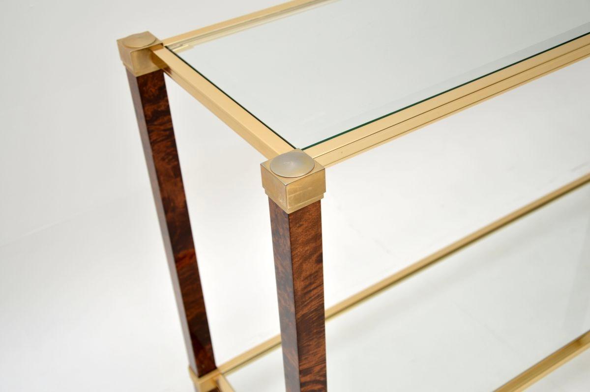 Vintage French Walnut and Brass Console Table by Pierre Vandel Paris For Sale 2