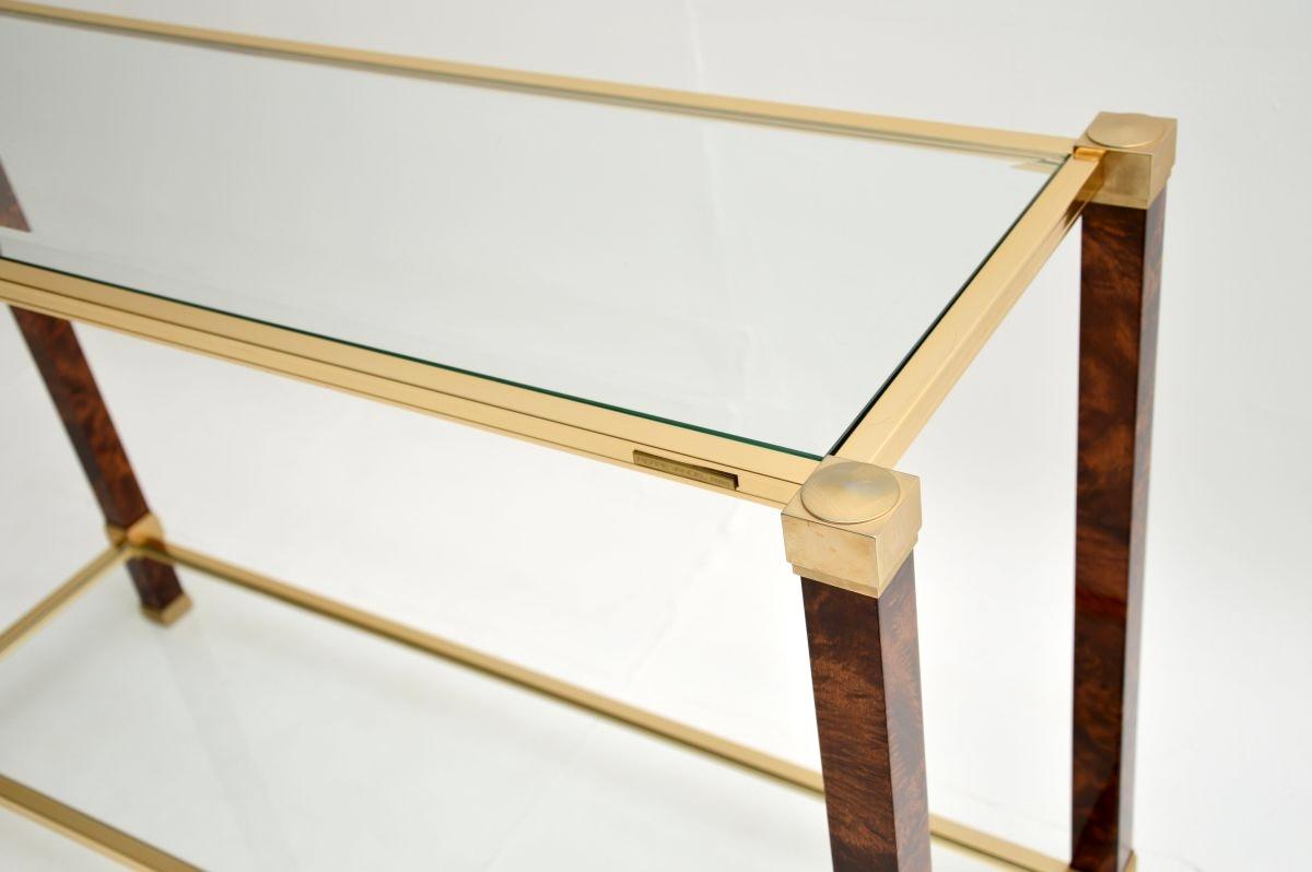Vintage French Walnut and Brass Console Table by Pierre Vandel Paris For Sale 3