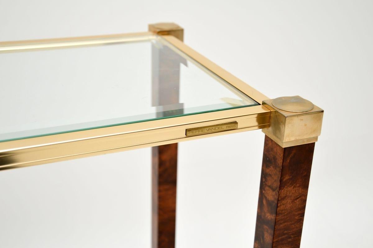 Vintage French Walnut and Brass Console Table by Pierre Vandel Paris For Sale 4