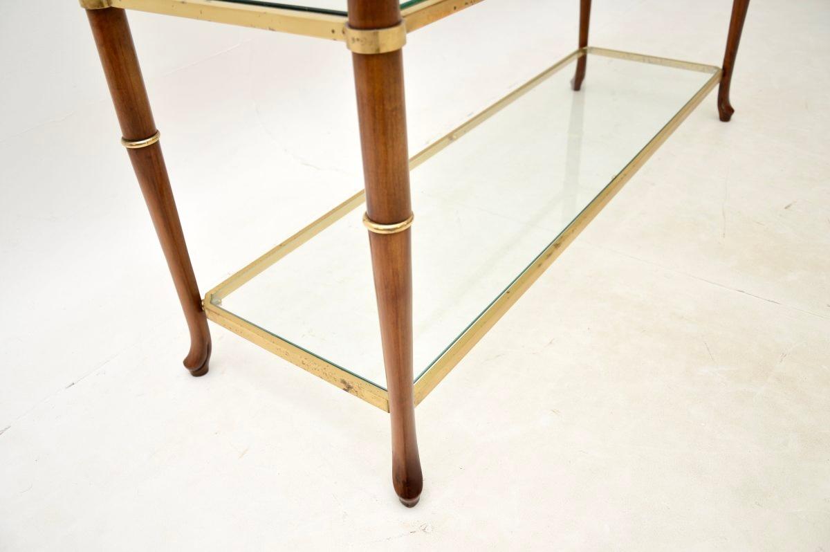 Vintage French Walnut and Brass Console Table For Sale 5