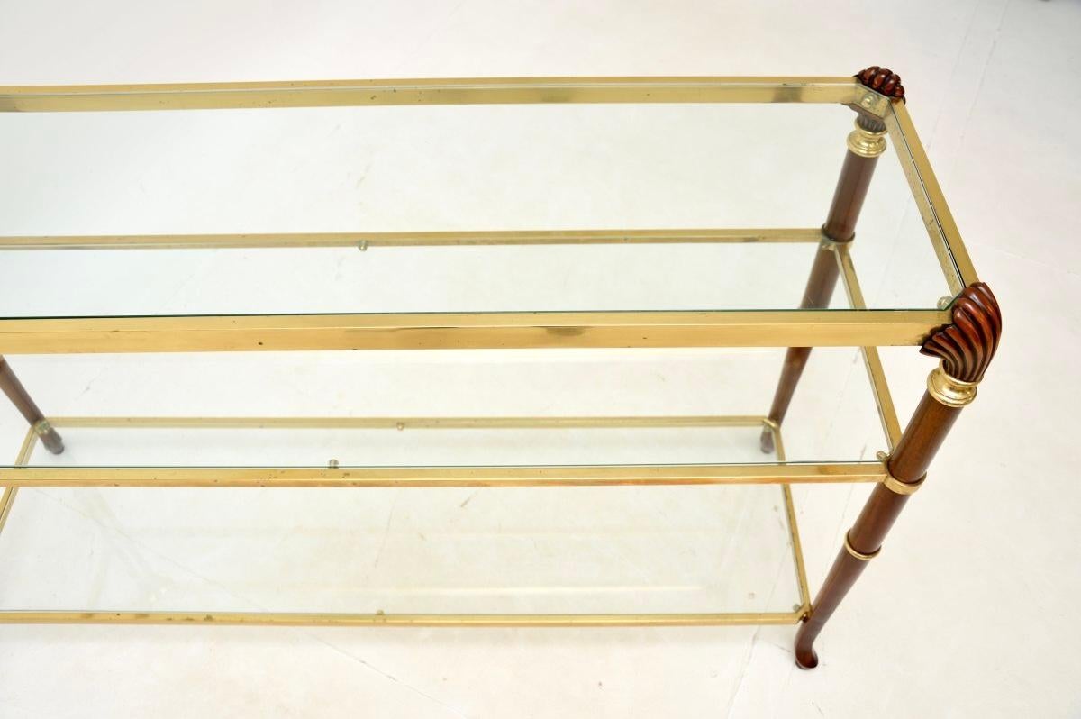 Vintage French Walnut and Brass Console Table For Sale 1