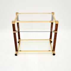 Chariot à boissons vintage en noyer et laiton par Pierre Vandel Paris
