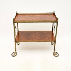 Vintage French Walnut and Brass Drinks Trolley
