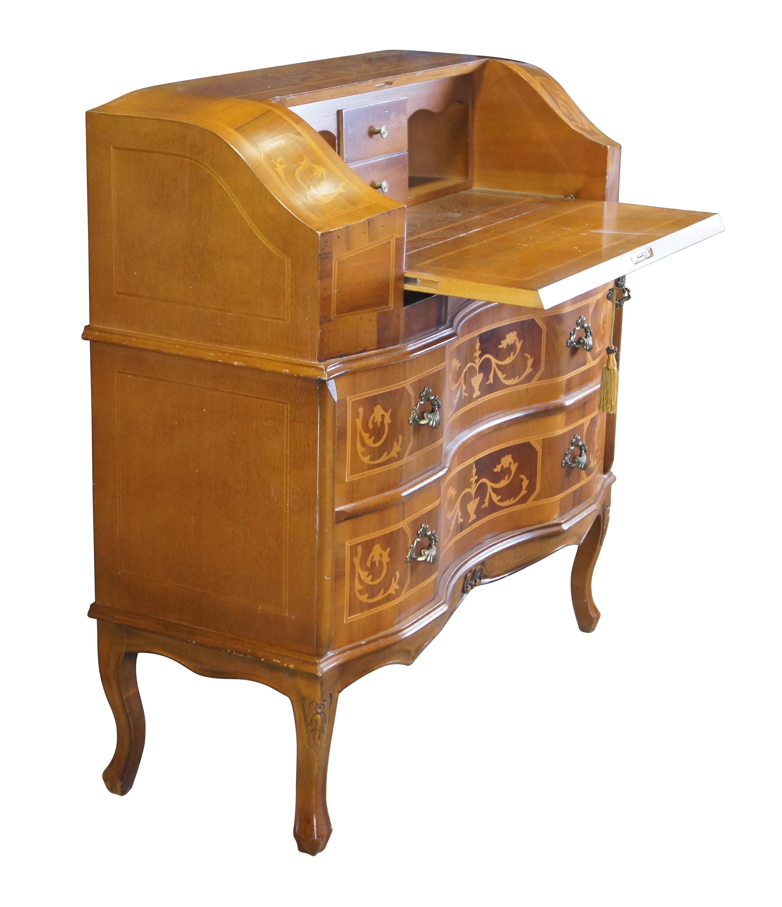 Provincial français Vintage French Walnut Inlaid Secretary Writing Desk Bureau Commode 36