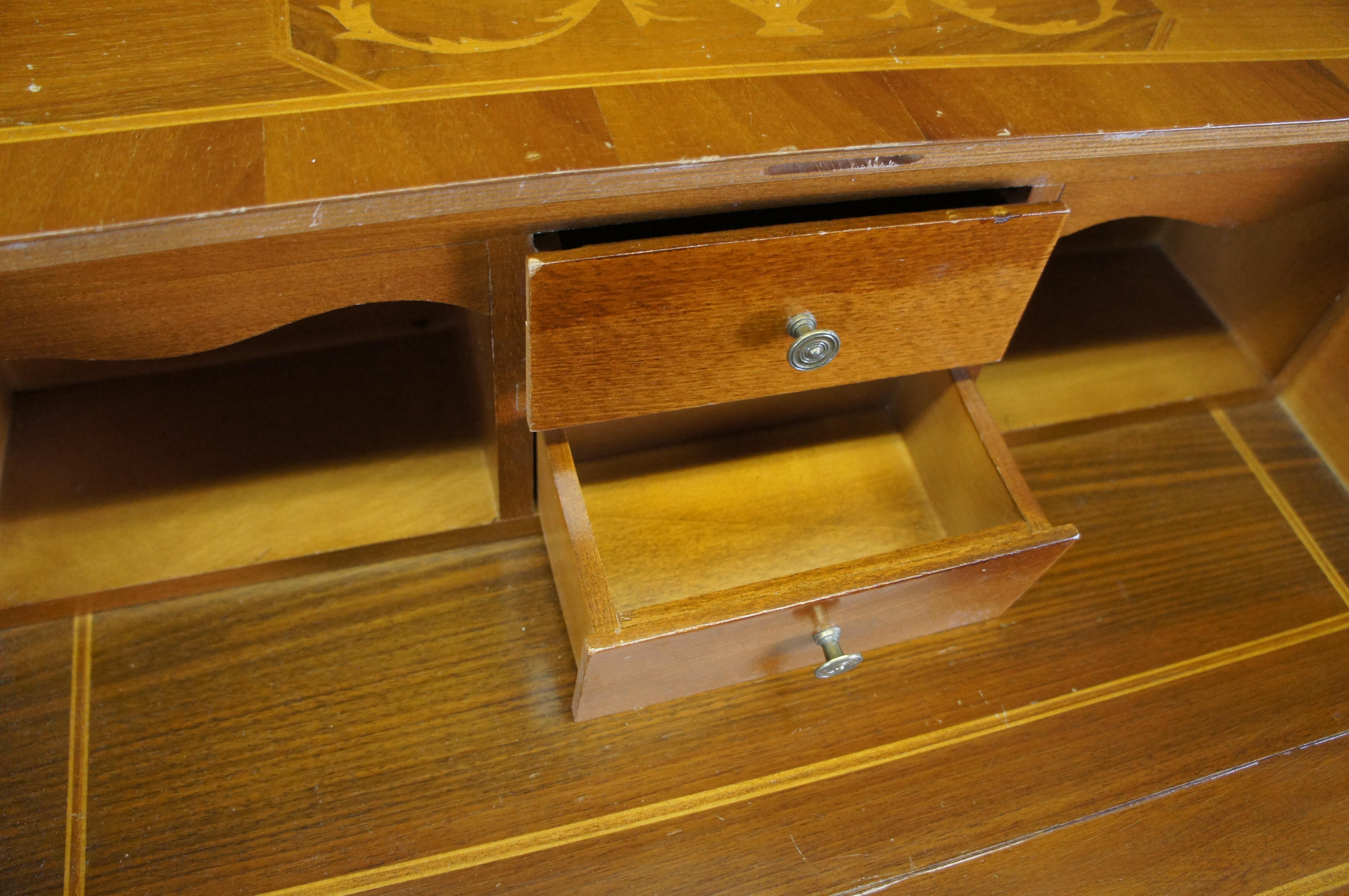 Noyer Vintage French Walnut Inlaid Secretary Writing Desk Bureau Commode 36