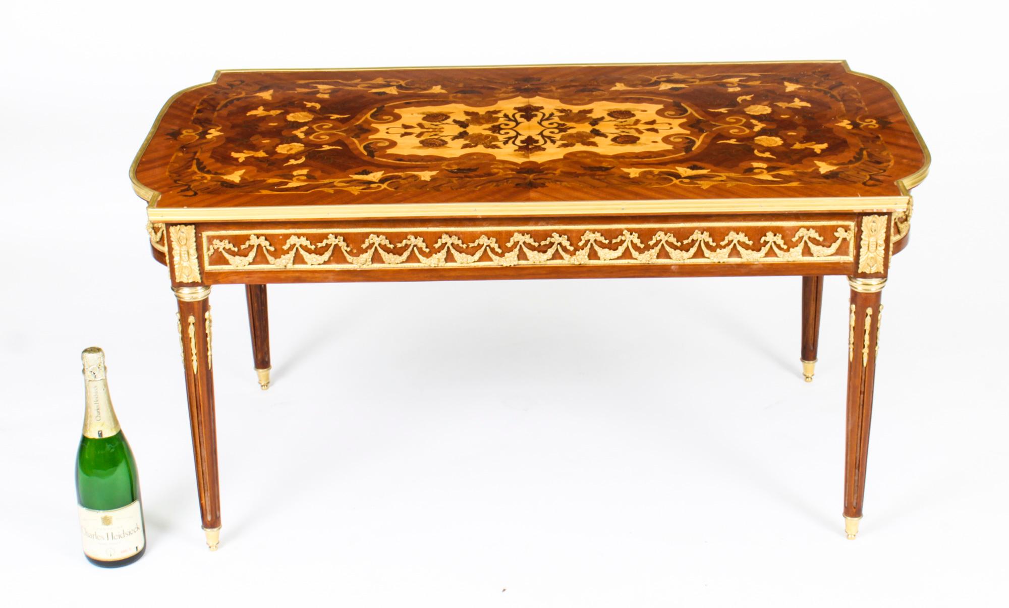 Vintage French Walnut & Marquetry Coffee Table 20th C 7