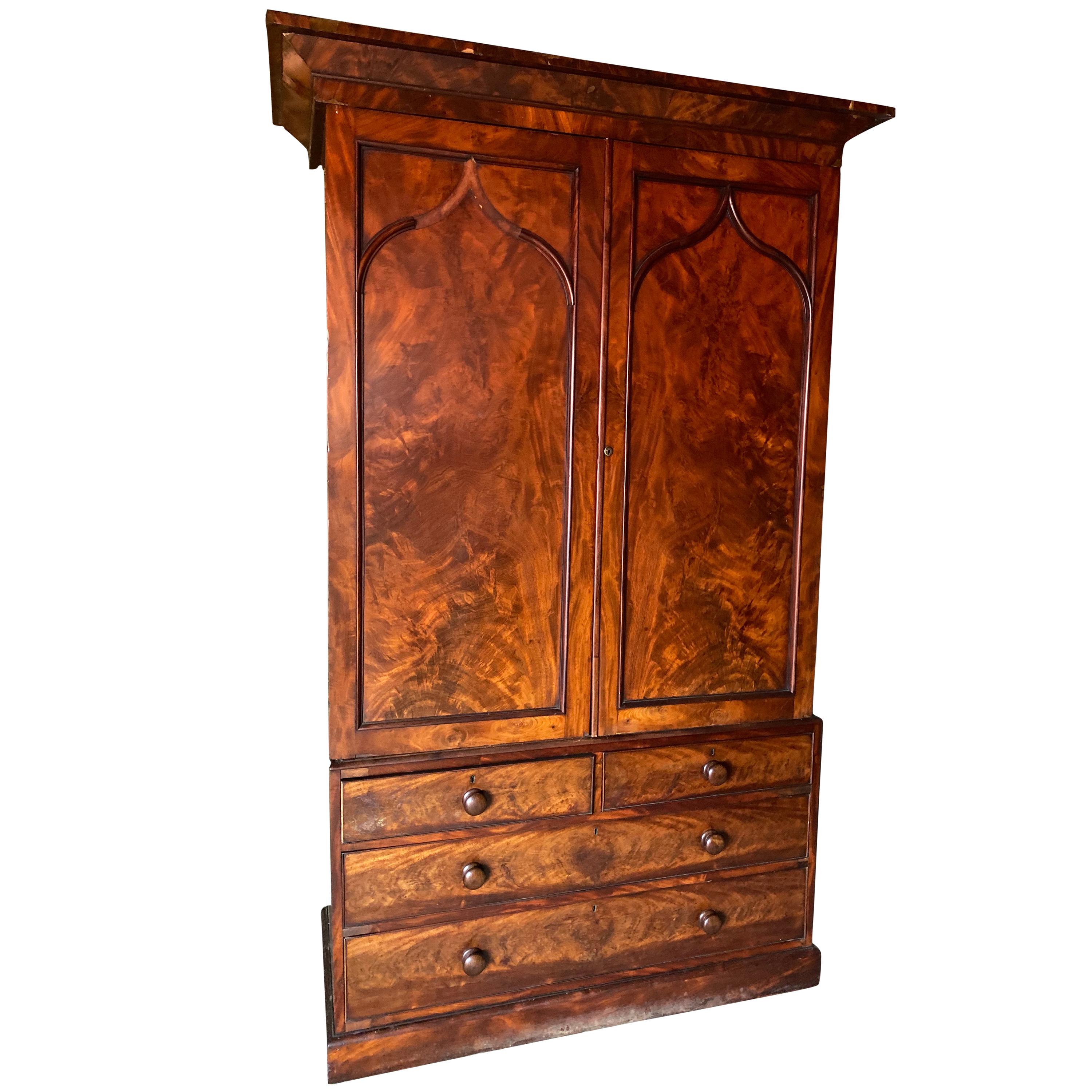 Vintage French Wardrobe, Armoire or Linen Press For Sale