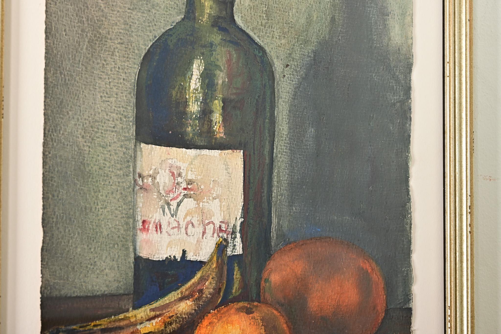 Glass Vintage French Watercolor Still Life Painting