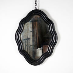 Vintage French Wavy Framed Mirror With Scalloped, Ripple Ebonised Details