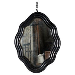 Vintage French Wavy Framed Mirror With Scalloped, Ripple Ebonised Details