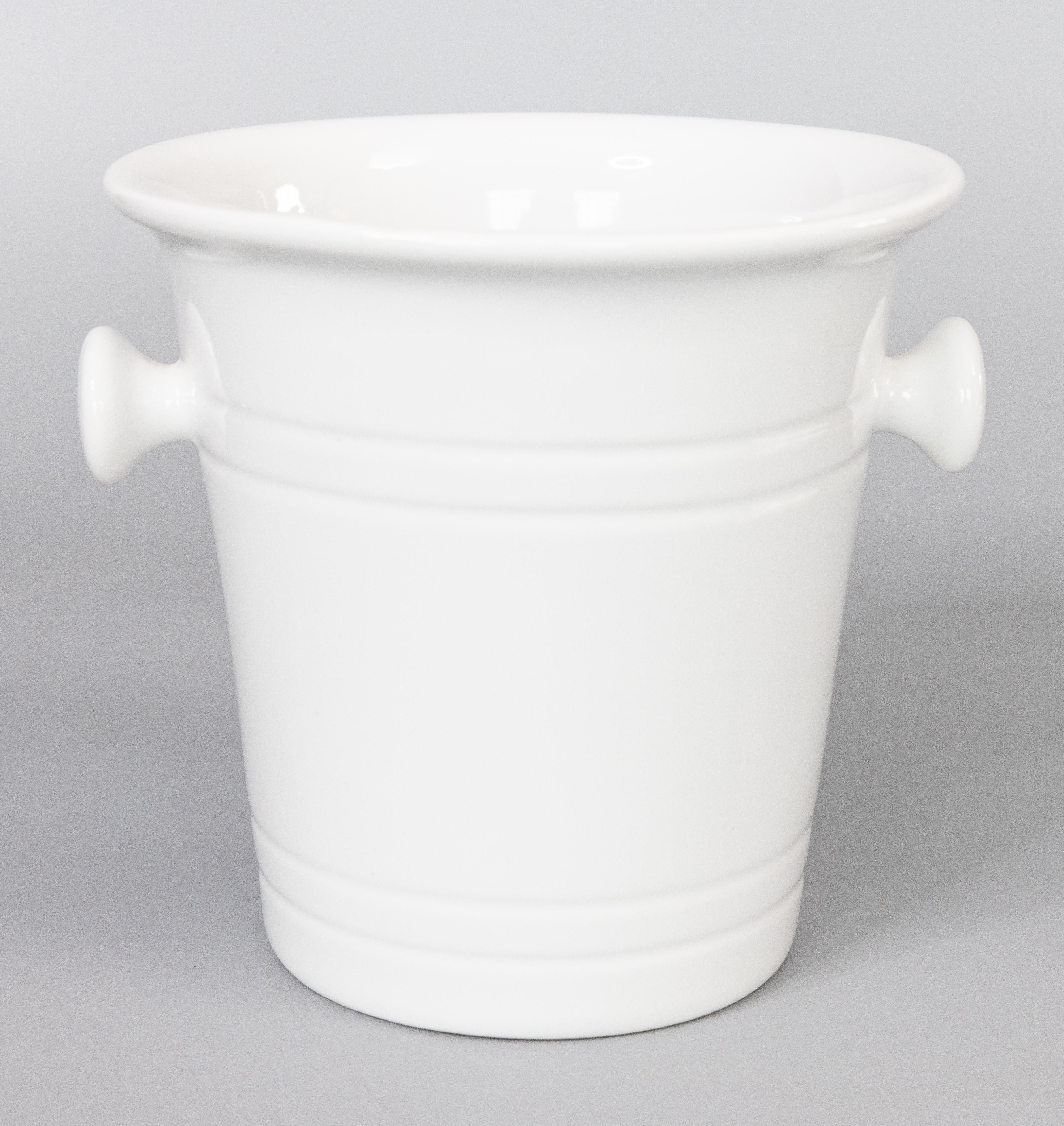 Vintage French White Ironstone Porcelain Champagne Bucket Wine Cooler In Good Condition In Pearland, TX