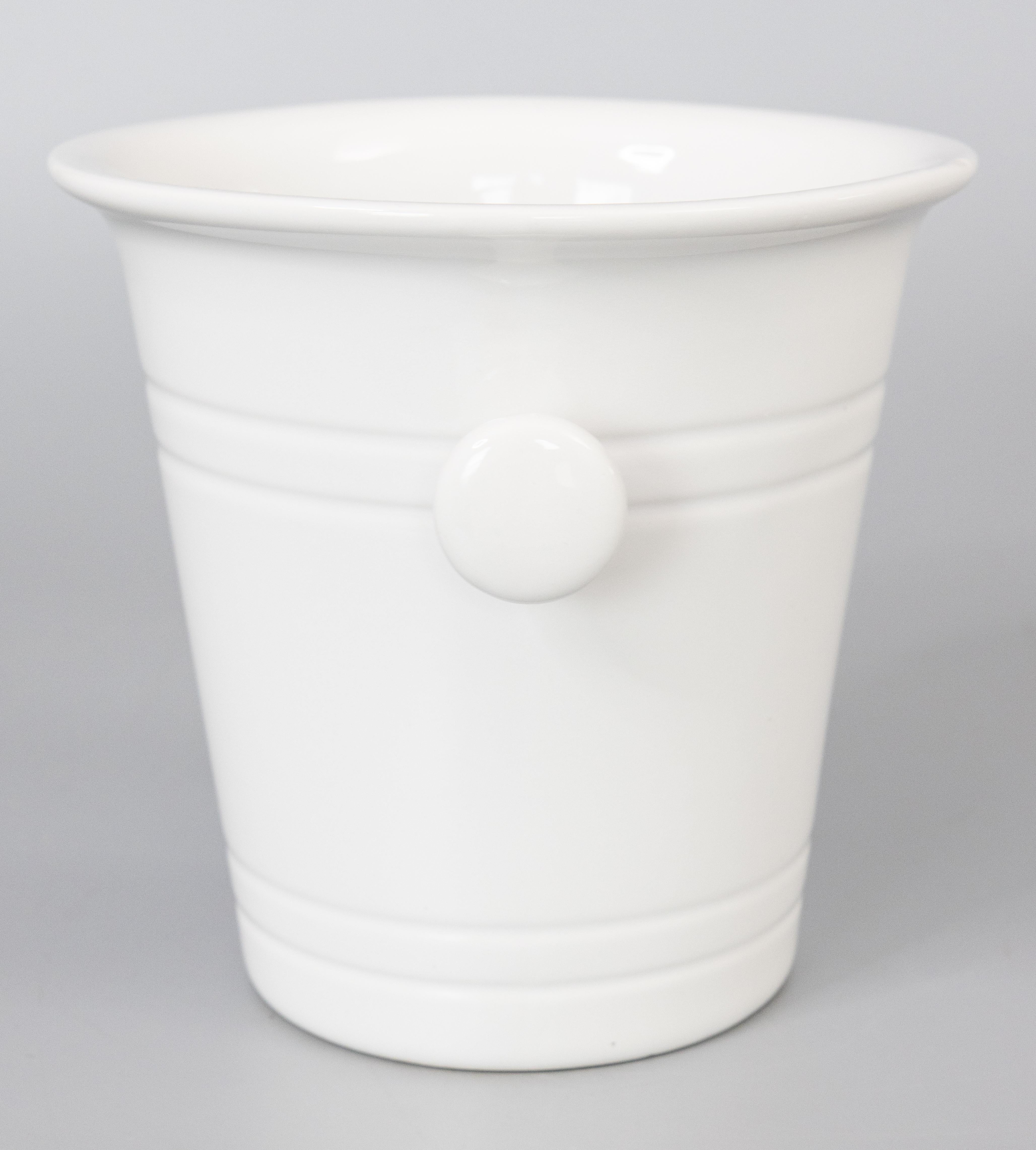 20th Century Vintage French White Ironstone Porcelain Champagne Bucket Wine Cooler