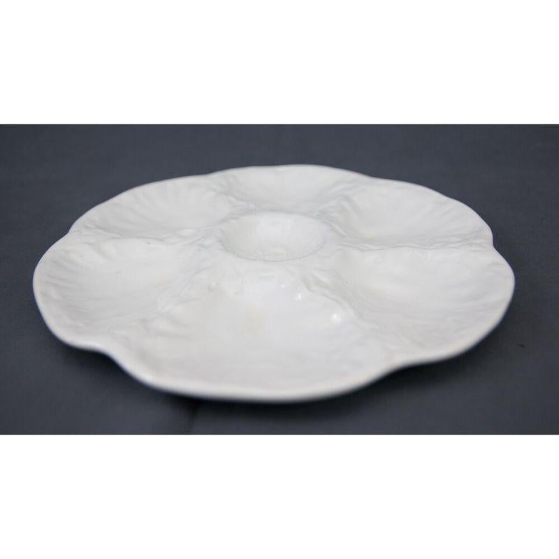 Vintage French White Majolica Gien Oyster Plate For Sale 1