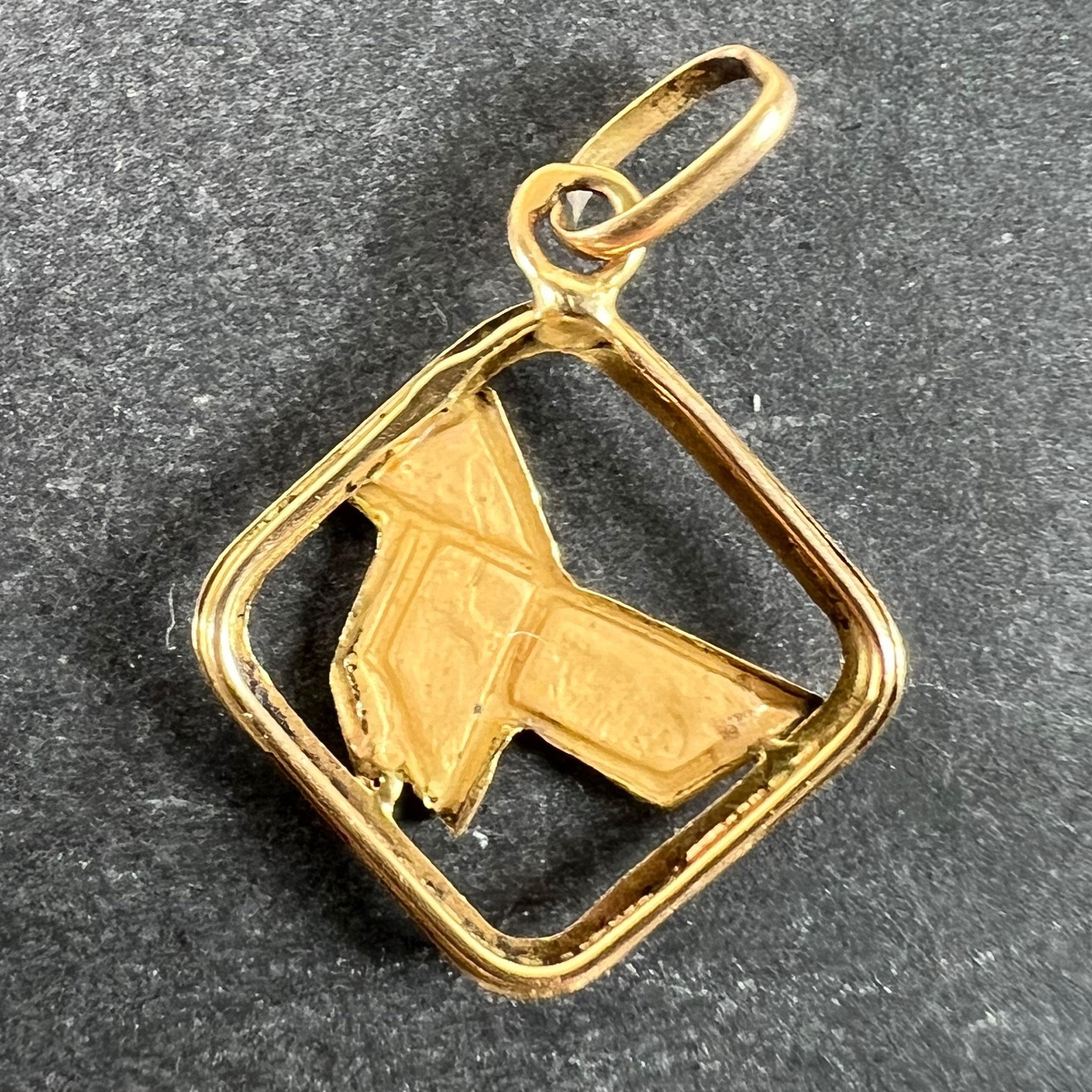 Art Deco Vintage French White Origami Bird Enamel 18K Yellow Gold Charm Pendant For Sale