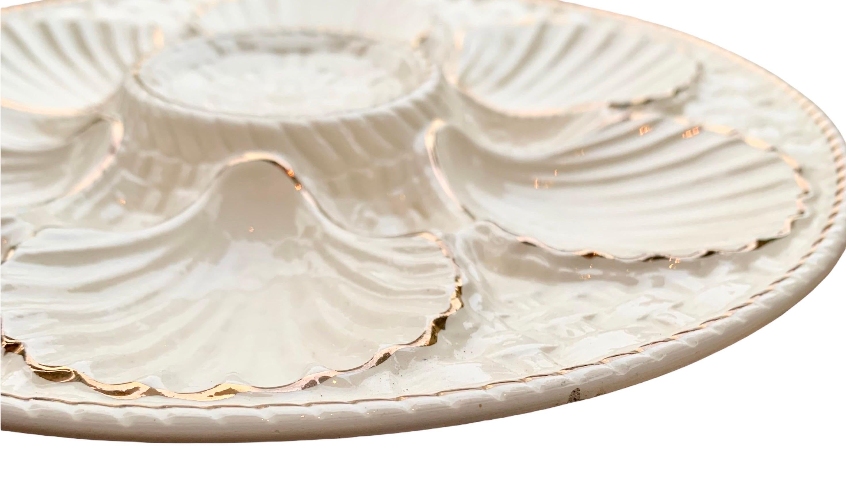 Vintage French White Oyster Plates with Gold Trim 3